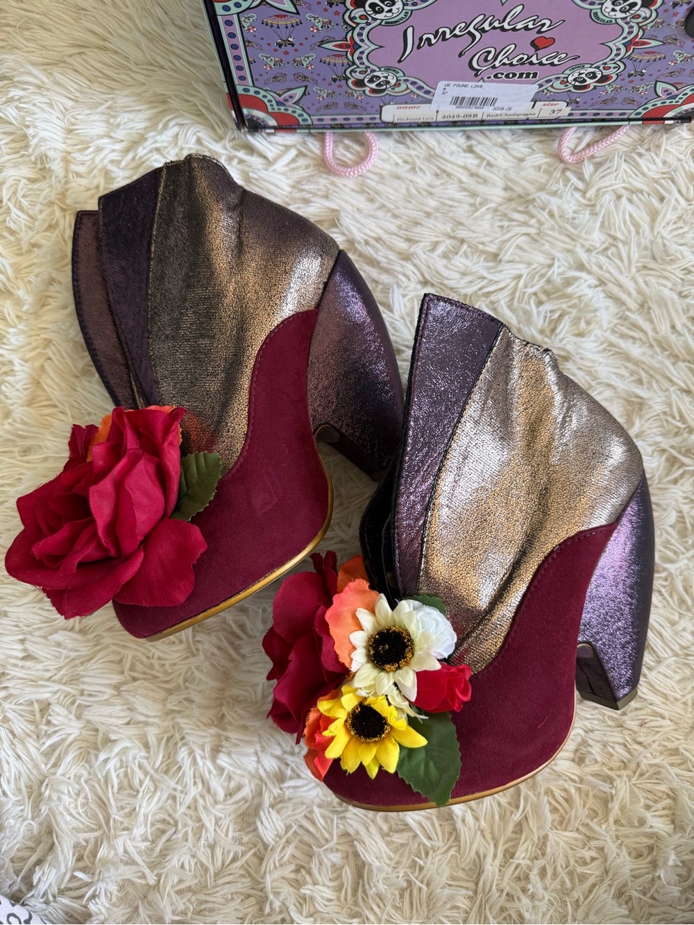 Irregular Choice Wine & Metallic Purple Floral Platform Heels